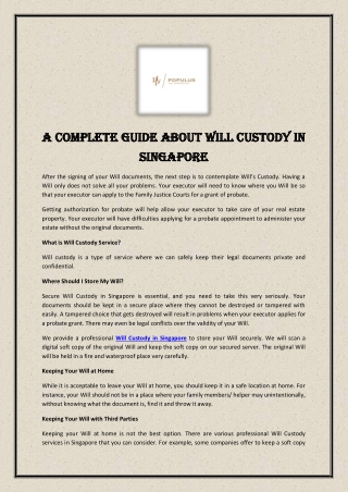 A Complete Guide About Will Custody In Singapore