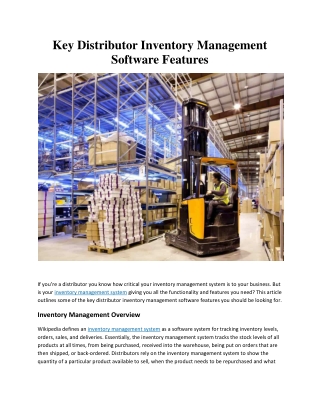 Key Distributor Inventory Management Software Features
