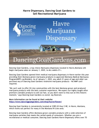 Havre Dispensary, Dancing Goat Gardens to   Sell Recreational Marijuana