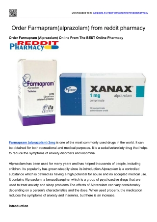 Order Farmapram(alprazolam) from reddit pharmacy