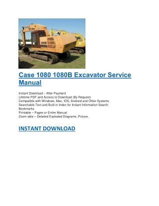Case 1080 1080B Excavator Service Manual
