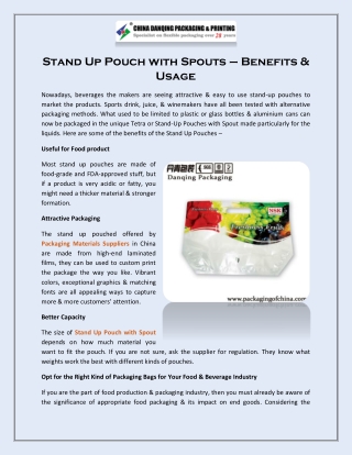 Stand Up Pouch with Spouts – Benefits & Usage