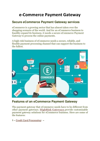 eCommerce Payment Gateway - HighRisk Gateways