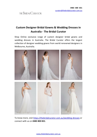 Custom Designer Bridal Gowns & Wedding Dresses in Australia