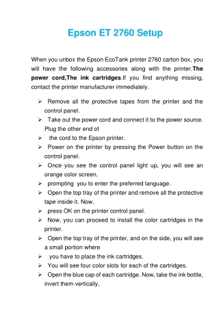 Epson ET 2760 | All-in-One | Setup | Printer Tech Support