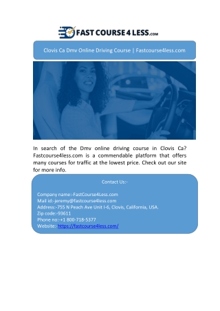 Clovis Ca Dmv Online Driving Course | Fastcourse4less.com