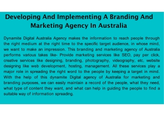 Developing And implementing a Branding and Marketing Agency in Australia