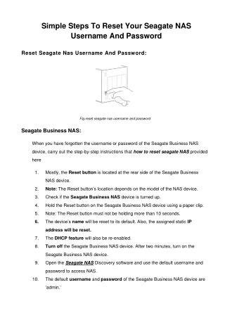 Simple Steps To Reset Your Seagate NAS Username And Password