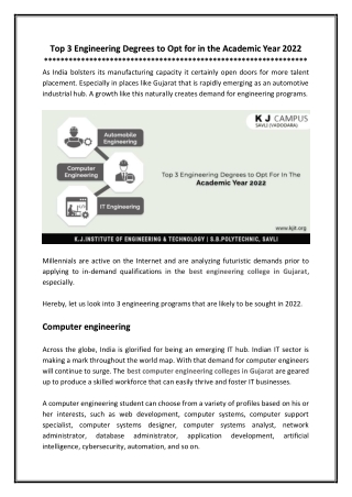 Top 3 Engineering Course for a Secured Career