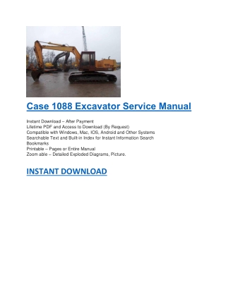 Case 1088 Excavator Service Manual
