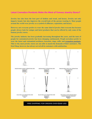 Latest Cremation Pendants Make the Most of Famous Jewelry Stores