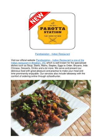 10% off - Parottastation Indian food takeaway Brooklyn Menu,VIC