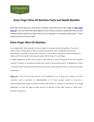 Extra Virgin Olive Oil Nutrition Facts and Health Benefits