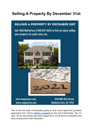 Selling A Property By December 31st
