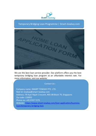 Temporary Bridging Loan Programme | Smart-towkay.com