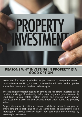 Reasons Why Investing in Property is a Good Option