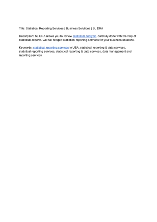 Statistical Reporting Services | Business Solutions | SL DRA