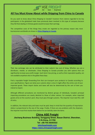 All You Must Know About while Shipping from China to Canada