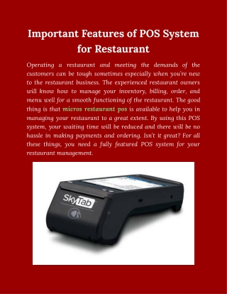 Important Features of POS System for Restaurant