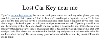 Lost Car Key near me