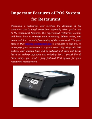 Important Features of POS System for Restaurant