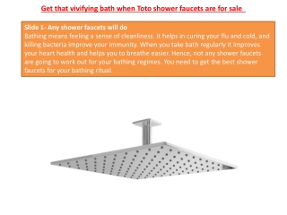 Get that vivifying bath when Toto shower faucets are for sale