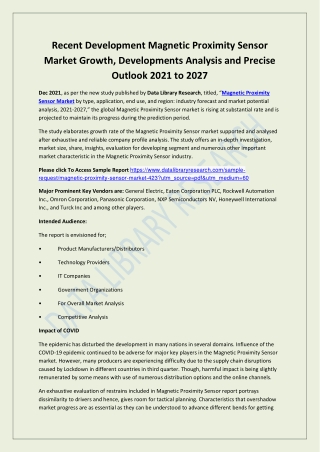 Global Magnetic Proximity Sensor Market Opportunities and Forecast 2020-2027