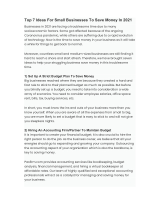 Top 7 Ideas For Small Businesses To Save Money In 2021