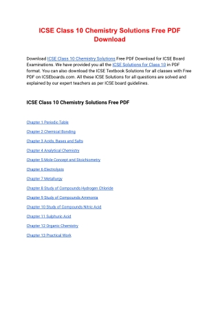 ICSE Class 10 Chemistry Solutions Free PDF Download