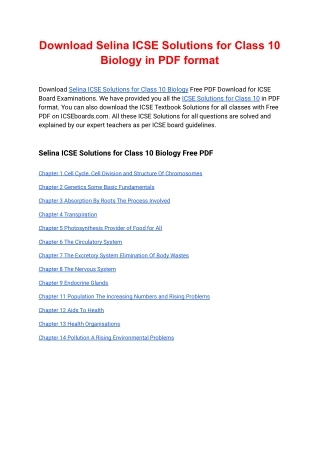 Download Selina ICSE Solutions for Class 10 Biology in PDF format