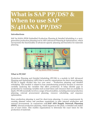 What is SAP PPDS PDF | SAP APO PPDS PDF | SAP S4HANA PPDS Training PDF