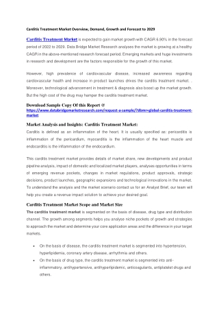 Carditis Treatment Market Overview, Demand, Growth and Forecast to 2029