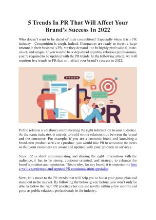 5 Trends In PR That Will Affect Your Brand’s Success In 2022