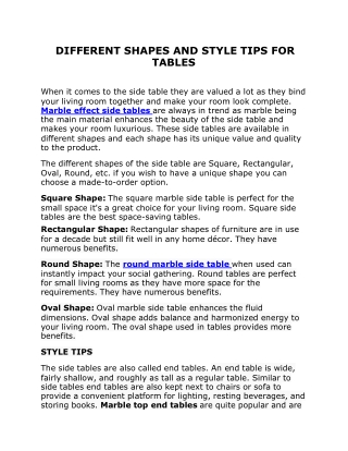 DIFFERENT SHAPES AND STYLE TIPS FOR TABLES