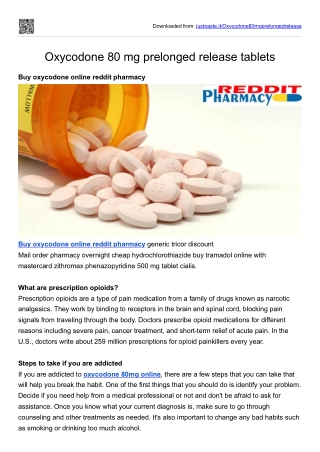 Oxycodone 80 mg prelonged release tablets