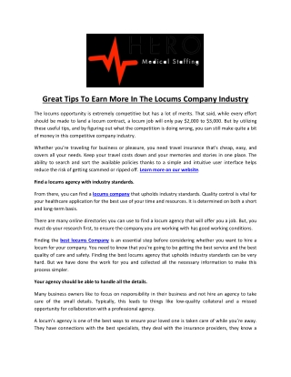 Great Tips To Earn More In The Locums Company Industry