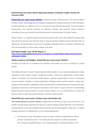 Dental Elevator and Luxator Market Opportunity Analysis, Competitive Insights, Growth and Forecast to 2029