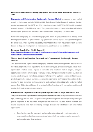 Panoramic and Cephalometric Radiography Systems Market Size, Share, Revenue and Forecast to 2029