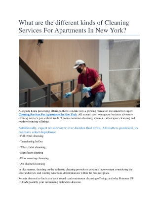 What are the different kinds of Cleaning  Services For Apartments In New York?