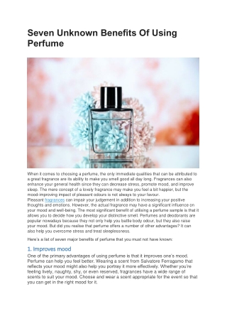 Seven Unknown Benefits Of Using Perfume