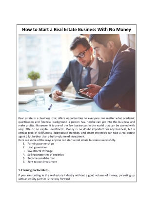 How to Start a Real Estate Business With No Money