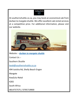 Durban To Margate Shuttle   Southernshuttle.co.za