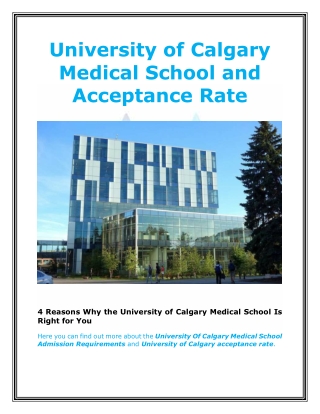 University of Calgary Medical School and Acceptance Rate