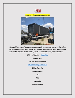 Truck Hire  Otmtransport.com.au