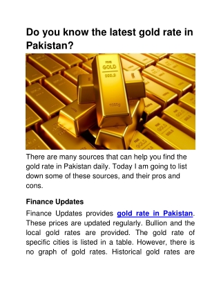 Do you know the latest gold rate in Pakistan