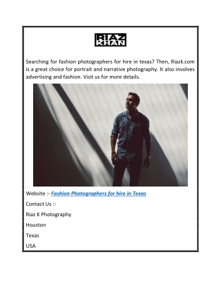 Fashion Photographers for Hire in Texas  Riazk.com