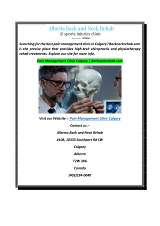Pain Management Clinic Calgary  Backneckrehab.com
