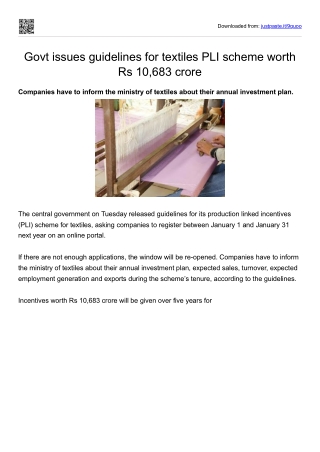 Govt issues guidelines for textiles PLI scheme worth Rs 10,683 crore