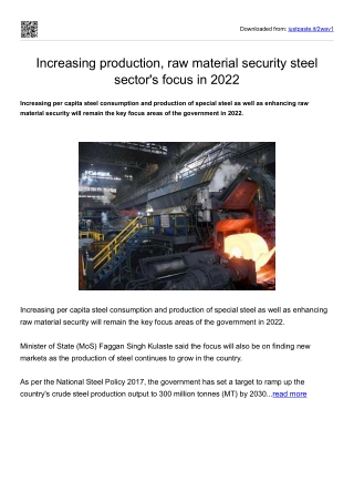 Increasing production, raw material security steel sector's focus in 2022