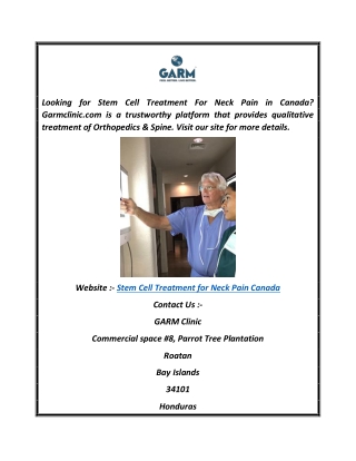 Stem Cell Treatment For Neck Pain Canada  Garmclinic.com